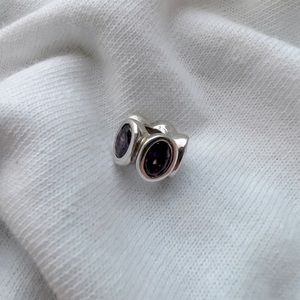 Authentic pandora 925 silver threaded core charm with purple crystal accents.